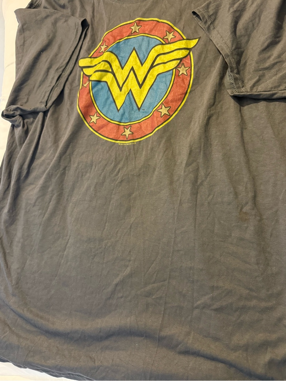 H&M Black Tee with Yellow, Red & Blue Wonder Woman Emblem